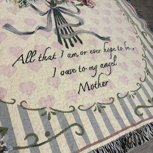 Vtg Darling Mother Tapestry Throw Blanket Fringe 48"X 56" Mothers Day Cottage - Picture 2 of 16